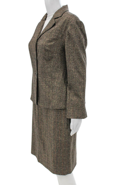Barneys New York Women's Long Sleeves Two Piece Skirt Suit Brown Stripes Size 42