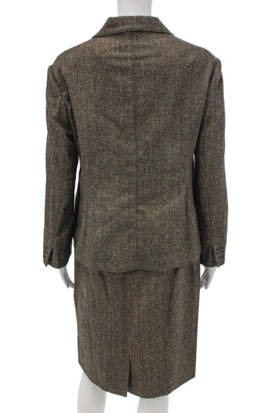 Barneys New York Women's Long Sleeves Two Piece Skirt Suit Brown Stripes Size 42