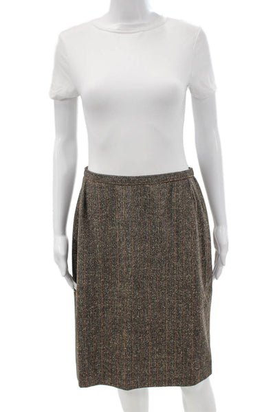 Barneys New York Women's Long Sleeves Two Piece Skirt Suit Brown Stripes Size 42