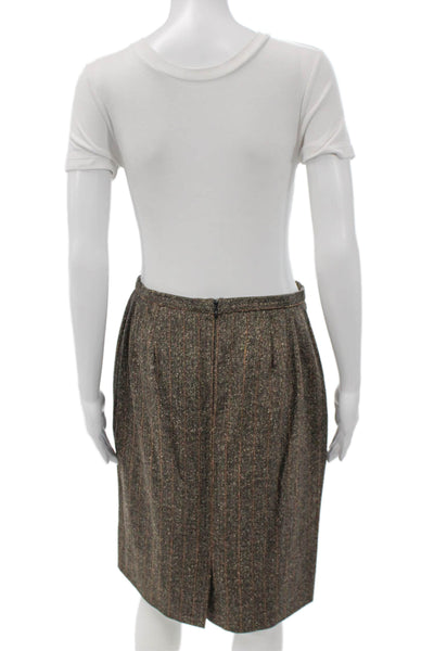 Barneys New York Women's Long Sleeves Two Piece Skirt Suit Brown Stripes Size 42