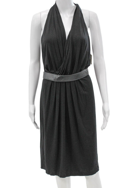 Robert Rodriguez Women Knee Length Gray Spandex V-Neck Sleeveless Dress Size S
