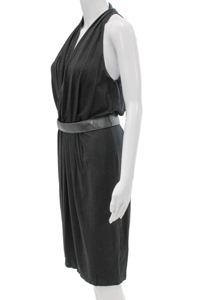 Robert Rodriguez Women Knee Length Gray Spandex V-Neck Sleeveless Dress Size S