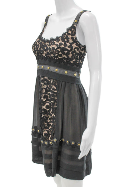 Temperley London Womens Mini Black Silk Scoop Neck Sleeveless Dress Size 2