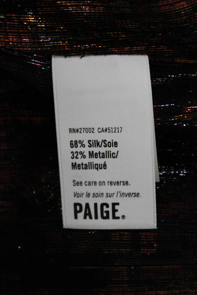 Paige Women Basic Silk Collared Blouse Black Multicolor Long Sleeve Size XS