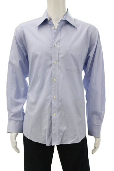 Nicole Miller Mens Button Down Shirt Blue Striped Cotton Long Sleeve Size L