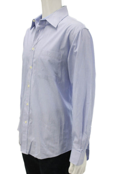 Nicole Miller Mens Button Down Shirt Blue Striped Cotton Long Sleeve Size L