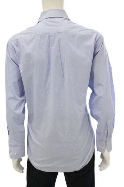 Nicole Miller Mens Button Down Shirt Blue Striped Cotton Long Sleeve Size L