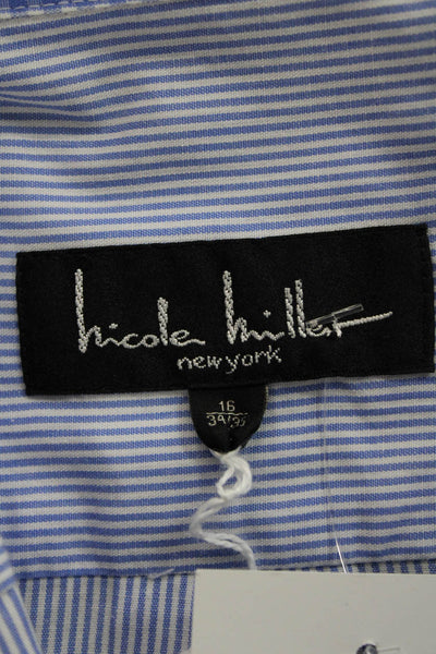 Nicole Miller Mens Button Down Shirt Blue Striped Cotton Long Sleeve Size L