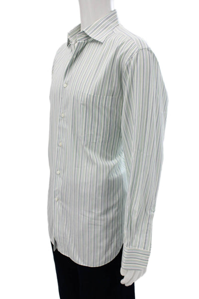 Ermenegildo Zegna Mens Striped Green Cotton Dress Shirt Long Sleeve Size M
