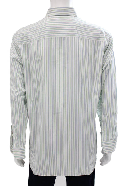Ermenegildo Zegna Mens Striped Green Cotton Dress Shirt Long Sleeve Size M