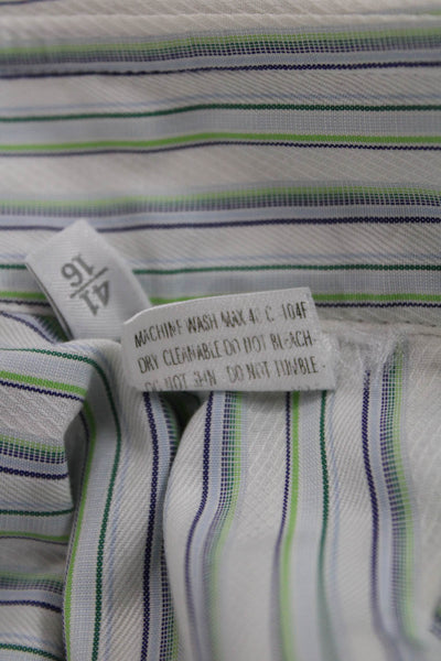Ermenegildo Zegna Mens Striped Green Cotton Dress Shirt Long Sleeve Size M