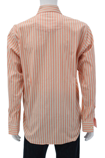 Boss Hugo Boss Mens Orange Striped Cotton Dress Shirt Button Up Size L