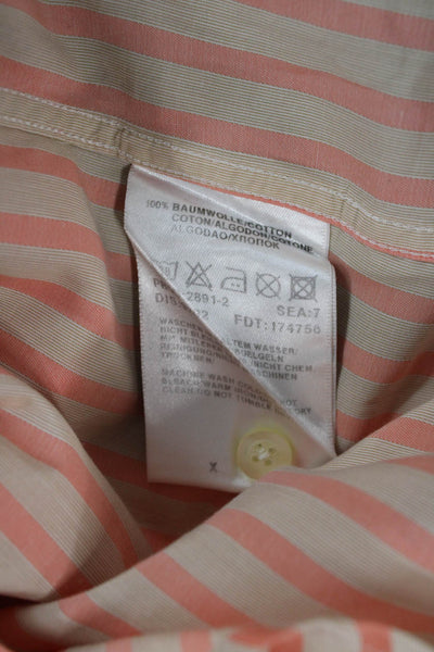 Boss Hugo Boss Mens Orange Striped Cotton Dress Shirt Button Up Size L