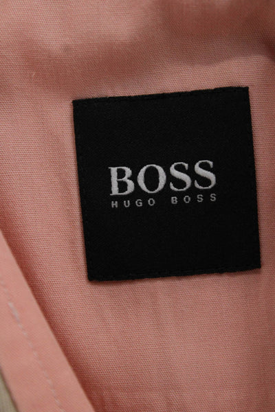 Boss Hugo Boss Mens Orange Striped Cotton Dress Shirt Button Up Size L