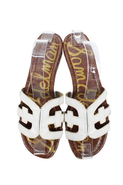 Sam Edelman Womens Leather Strap Slide Sandals White Brown Size 8