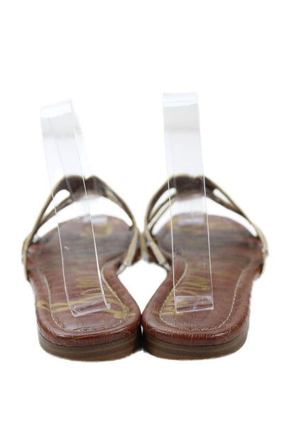 Sam Edelman Womens Leather Strap Slide Sandals White Brown Size 8