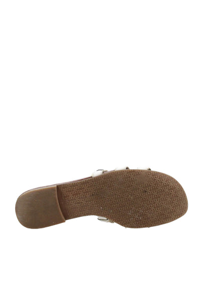 Sam Edelman Womens Leather Strap Slide Sandals White Brown Size 8