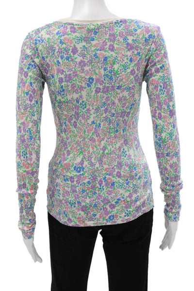Sundry Women Henley Long Sleeve Floral Multicolor Cotton Blend Button Size 0