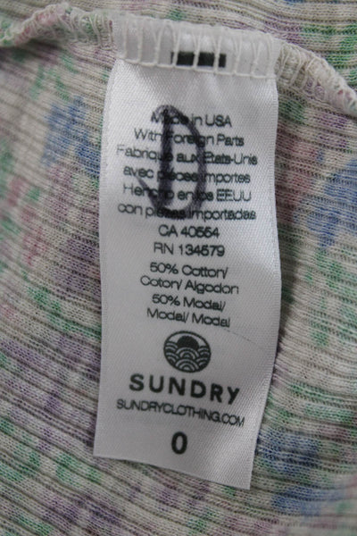 Sundry Women Henley Long Sleeve Floral Multicolor Cotton Blend Button Size 0