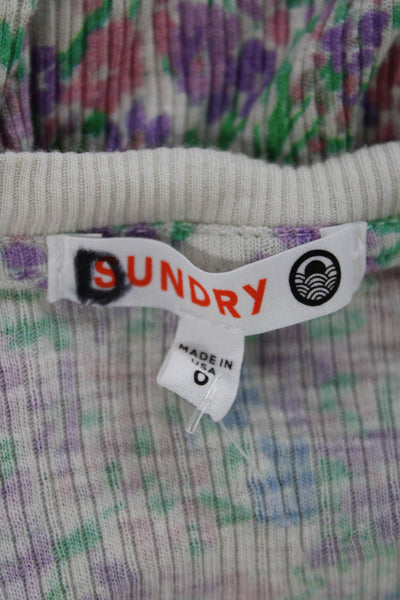 Sundry Women Henley Long Sleeve Floral Multicolor Cotton Blend Button Size 0