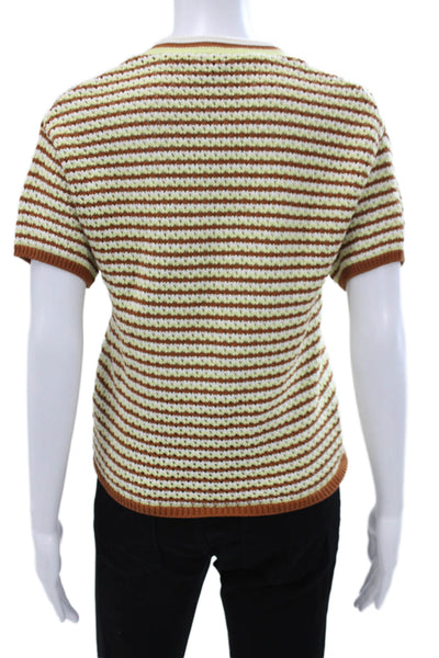 Monrow Womens Basic Striped Cotton V Neck Button Up Short Sleeve Top Size S