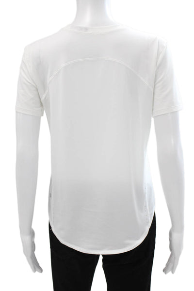 Lululemon Women White Basic Crew Neck Short Sleeve Polyester T-Shirt Size 4