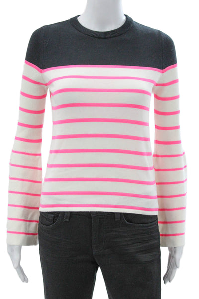 Nude Womens White Striped Cotton Blend Crew Neck Long Sleeve Pullover Size 38