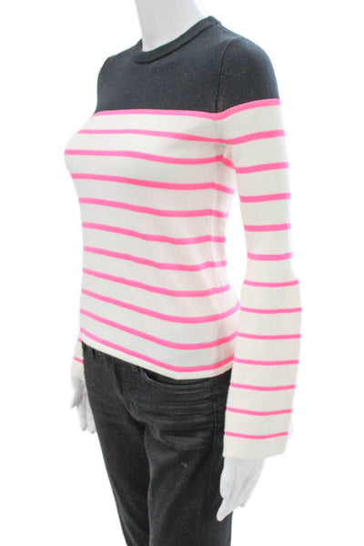Nude Womens White Striped Cotton Blend Crew Neck Long Sleeve Pullover Size 38