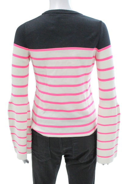 Nude Womens White Striped Cotton Blend Crew Neck Long Sleeve Pullover Size 38