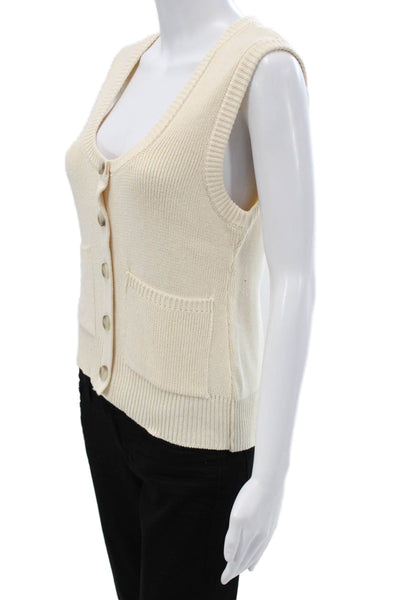 Zara Women Ivory Scoop Neck Sleeveless Vest Button 55% Cotton Size S
