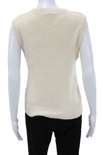 Zara Women Ivory Scoop Neck Sleeveless Vest Button 55% Cotton Size S