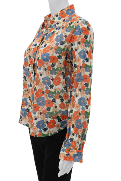 Birds of Paradis Womens Floral Cotton Long Sleeve Blouse Size XS