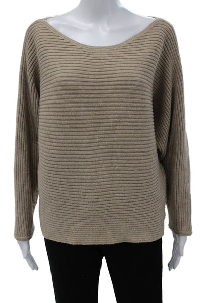 Anthropologie Women Boat Neck Striped Pullover Sweater Beige Long Sleeve Size M