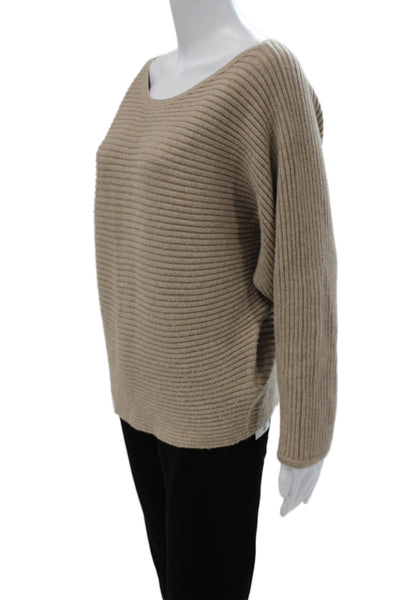 Anthropologie Women Boat Neck Striped Pullover Sweater Beige Long Sleeve Size M