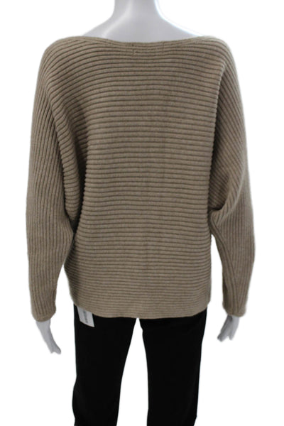 Anthropologie Women Boat Neck Striped Pullover Sweater Beige Long Sleeve Size M