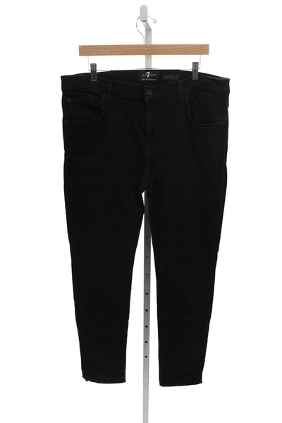 7 For All Mankind Mens Skinny Jeans Black Cotton Button Inseam 32 Size 36