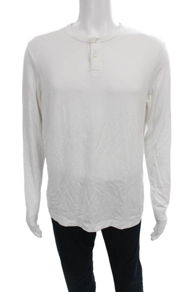 Theory Mens Long Sleeve Henley Modal Tee White Size L