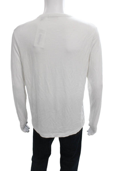 Theory Mens Long Sleeve Henley Modal Tee White Size L