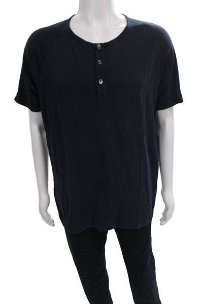 Theory Mens Basic Henley Cotton T-Shirt Blue Short Sleeve Size XL