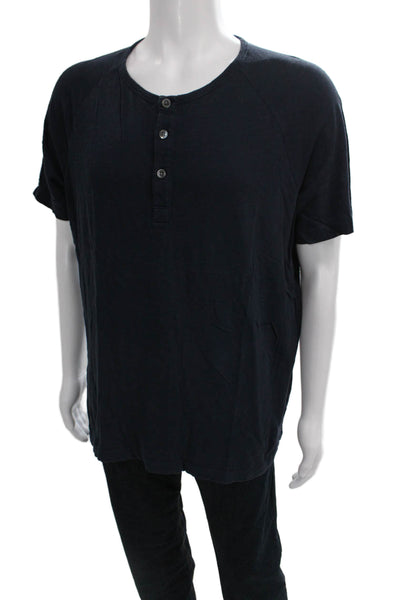 Theory Mens Basic Henley Cotton T-Shirt Blue Short Sleeve Size XL