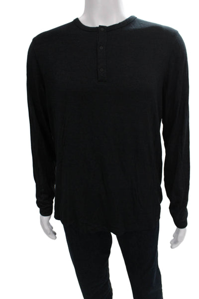 Theory Mens Henley T-Shirt Long Sleeve Black Modal Casual Size XL