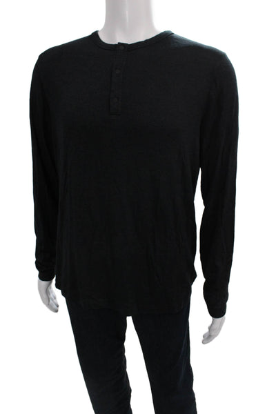 Theory Mens Henley T-Shirt Long Sleeve Black Modal Casual Size XL