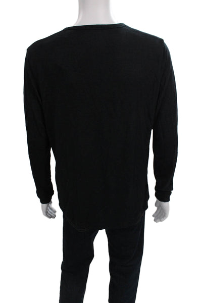 Theory Mens Henley T-Shirt Long Sleeve Black Modal Casual Size XL