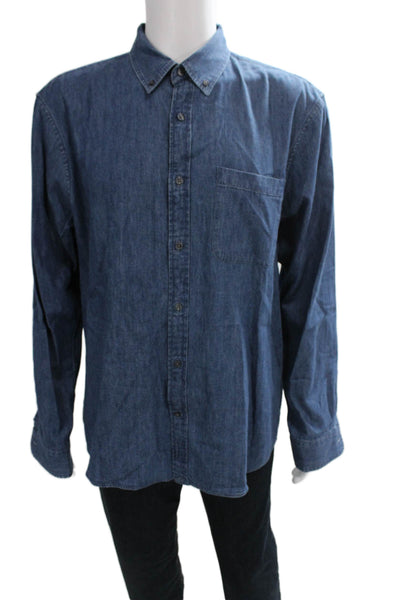 Club Monaco Mens Button Front Long Sleeve Collared Slim Shirt Blue Size XL