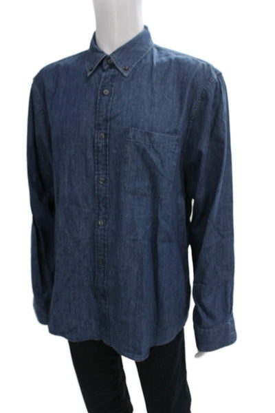 Club Monaco Mens Button Front Long Sleeve Collared Slim Shirt Blue Size XL