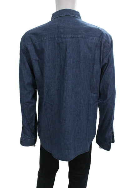 Club Monaco Mens Button Front Long Sleeve Collared Slim Shirt Blue Size XL