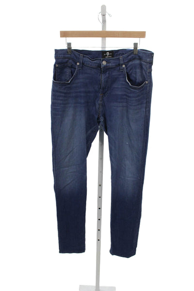 7 For All Mankind Mens Skinny Jeans Blue Button Cotton Size 36