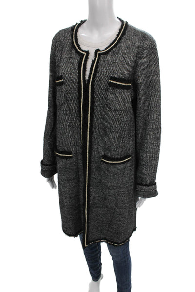Karl Lagerfeld Womens Overcoat Tweed Black Geometric Plus Size XL