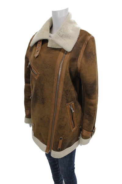 Avec Les Filles Womens Biker Jacket Brown Polyester Zip Long Sleeve Size M