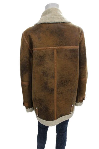 Avec Les Filles Womens Biker Jacket Brown Polyester Zip Long Sleeve Size M